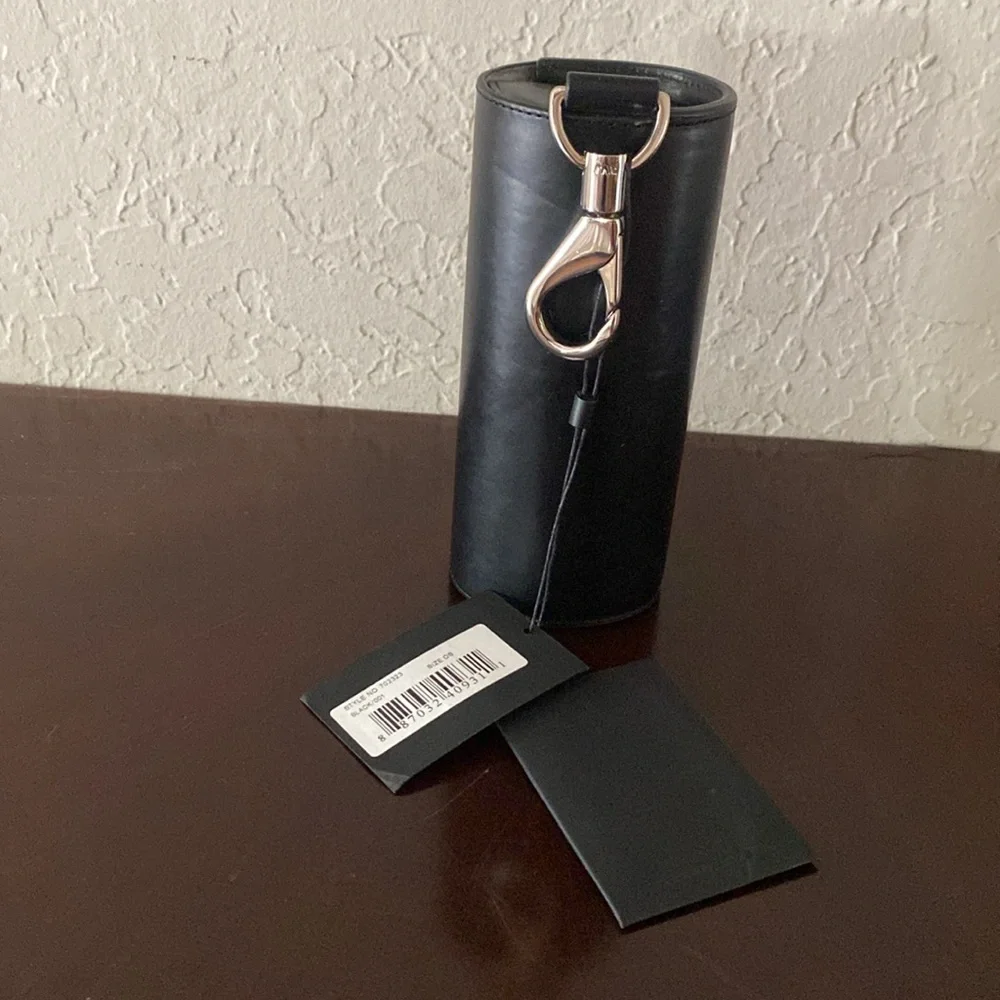 Alexander Wang Black Leather Sunglasses case Keychain Holder with clip NEW
